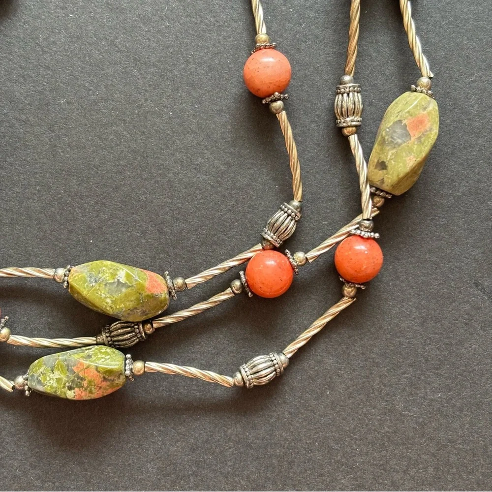 Unakite Gemstone Necklace & Earring Set | Magnetic Clasp